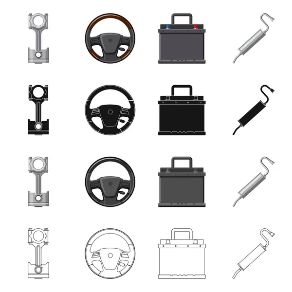 Diseño vectorial de auto y logotipo de la pieza. Conjunto de auto y coche símbolo de stock para web . — Archivo Imágenes Vectoriales