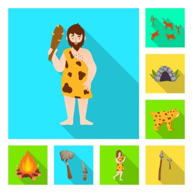 Evrim ve Neolitik Logo vektör tasarımı. Evrim ve ilkel stok vektör çizim seti.