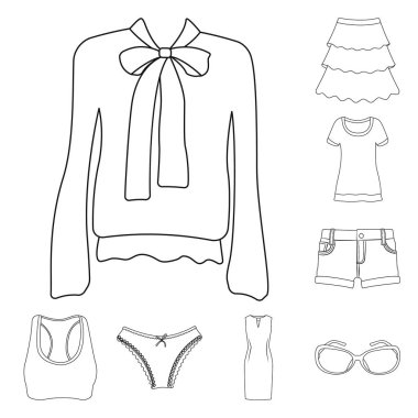 Kadın ve giyim işareti yalıtılmış nesne. Kadın ayarla ve stok vektör çizim giymek.