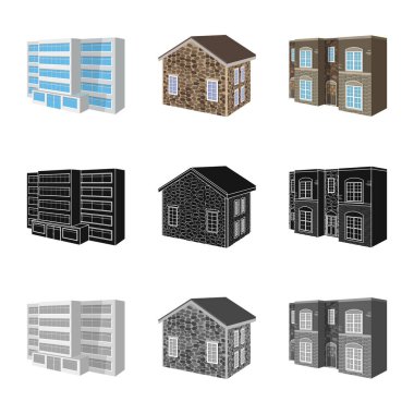 Cephe ve konut simge vektör Illustration. Cephe ve altyapı hisse senedi simgesi için web topluluğu.