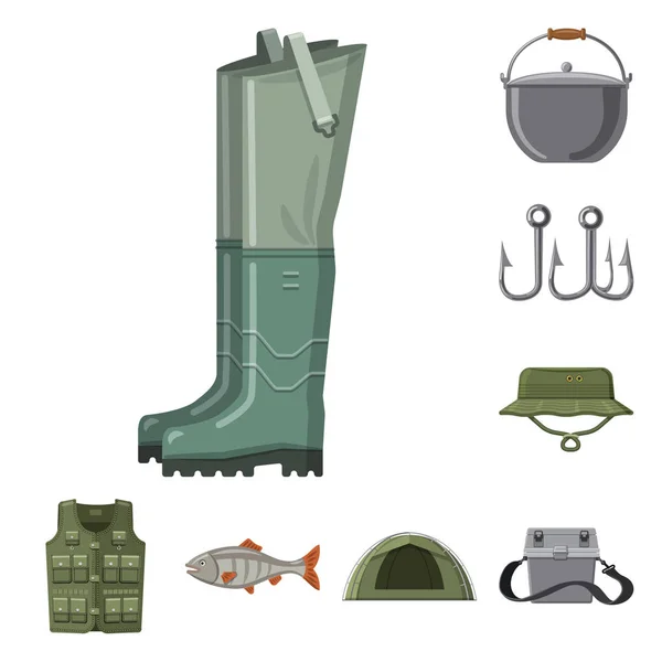 Isolierte Objekt des Fisches und Fischerei-Logo. Sammlung von Fischen und Ausrüstung Vektor-Symbol für Lager. — Stockvektor