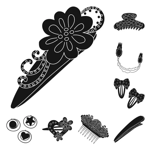 Vektor ilustrasi gaya rambut dan tanda perempuan. Collection of hairstyle and hair stock symbol for web . - Stok Vektor