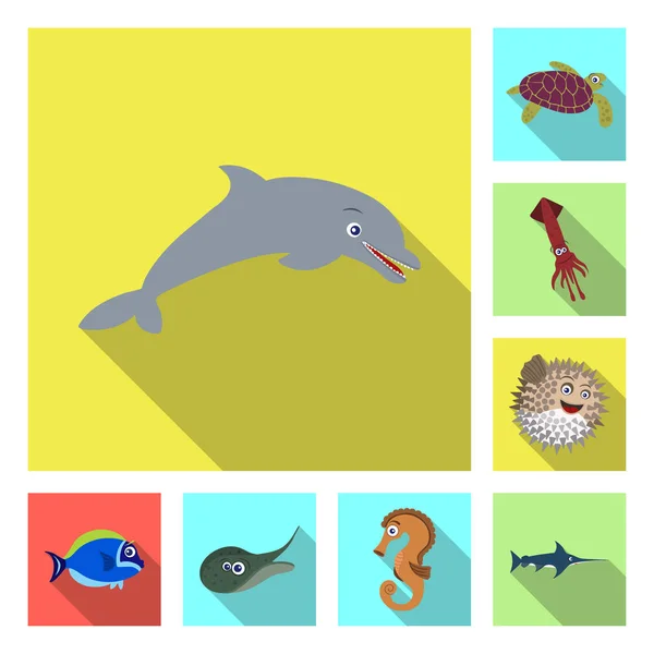 Vector design of sea and animal icon. Set of sea and marine vector icon for stock. — Stock Vector