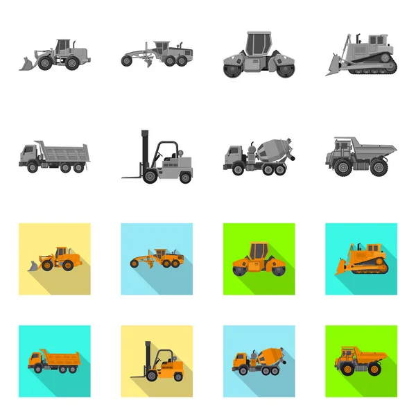 Oggetto isolato di costruzione e icona di costruzione. Raccolta di illustrazione vettoriale del parco macchine e delle costruzioni . — Vettoriale Stock