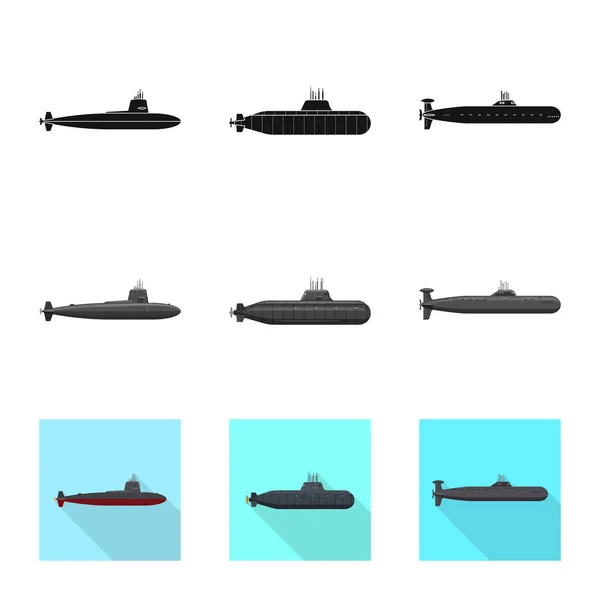 Ilustração vetorial da guerra e signo do navio. Conjunto de ilustrações vetoriais de guerra e frota . — Vetor de Stock