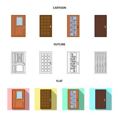 Kapı ve ön simge vektör tasarımı. Kapı ve ahşap vektör simgesini hissenin koleksiyonu.