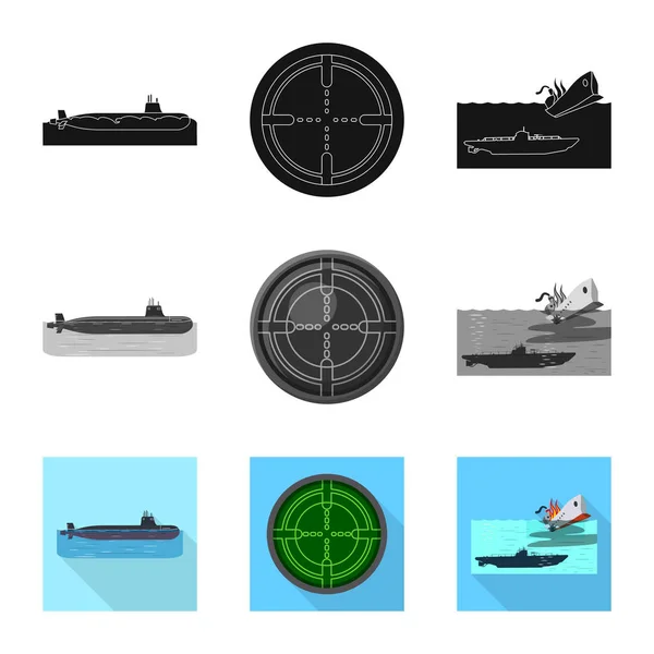 Vectorillustratie van oorlog en schip-symbool. Verzameling van oorlog en vloot voorraad vectorillustratie. — Stockvector