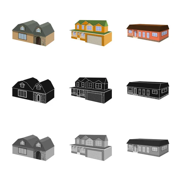 Diseño vectorial de la fachada y el icono de la vivienda. Colección de la fachada y el símbolo de stock de infraestructura para web . — Archivo Imágenes Vectoriales