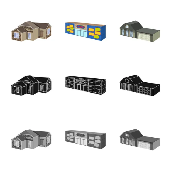 Isolerade objekt av fasad och bostäder-ikonen. Uppsättning av fasaden och infrastruktur lager vektorillustration. — Stock vektor