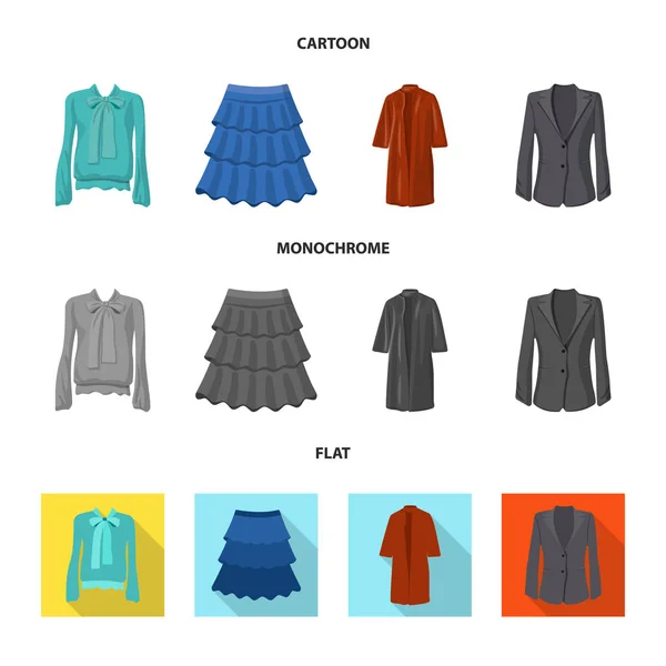 Vektorillustration av kvinna och kläder tecken. Uppsättning av kvinna och bära vektor ikonen för lager. — Stock vektor