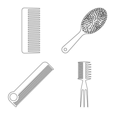 Fırça ve saç logosu yalıtılmış nesne. Hisse senedi için fırça ve saç fırçası vektör simge kümesi.