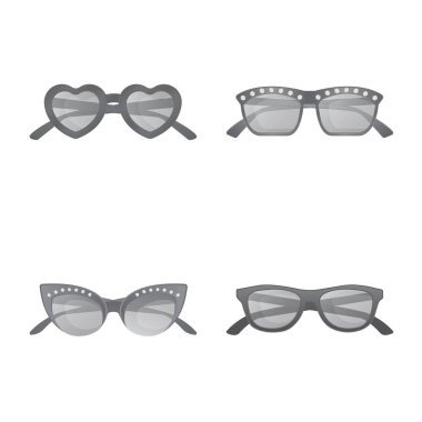 Gözlük ve güneş gözlüğü simge vektör tasarımı. Gözlük ve aksesuar hisse senedi vektör çizim koleksiyonu.