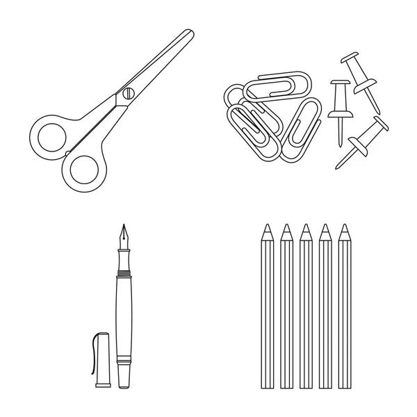 Diseño vectorial del icono de oficina y suministro. Conjunto de ilustración vectorial de oficina y escuela . — Vector de stock