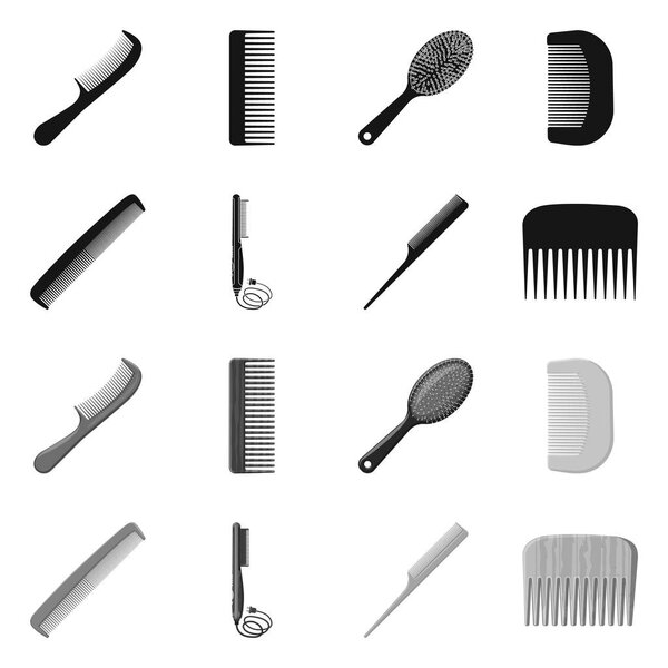Vector illustration of brush and hair sign. Collection of brush and hairbrush stock vector illustration.