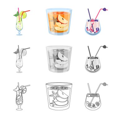 Likör ve restoran sembolü vektör tasarımı. İçki ve madde stok vektör çizim koleksiyonu.