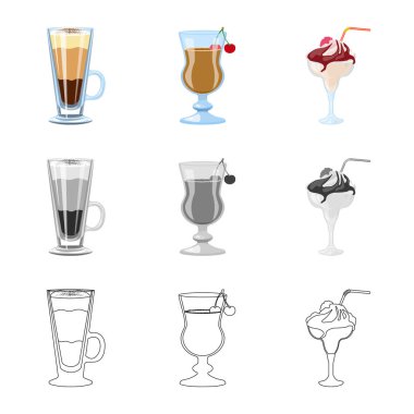 Likör ve restoran logosu vektör tasarımı. Stok için içki ve bileşen vektör simgesi seti.