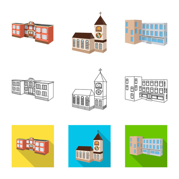 Vector illustration of facade and housing icon. Collection of facade and infrastructure stock vector illustration.