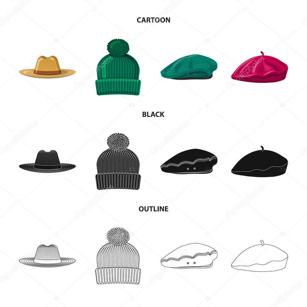 Isolated object of headgear and cap logo. Collection of headgear and accessory stock vector illustration.