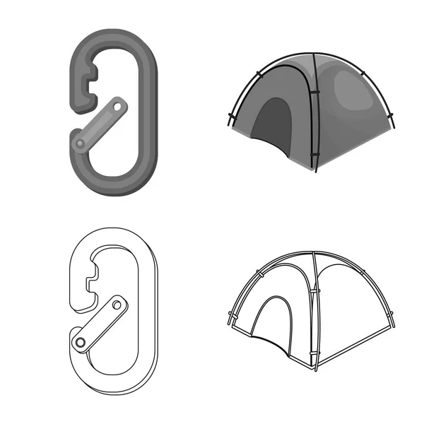 Vektordesign von Bergsteigen und Gipfellogo. Set von Bergsteigen und Lager Lager Lager Vektor Illustration. — Stockvektor