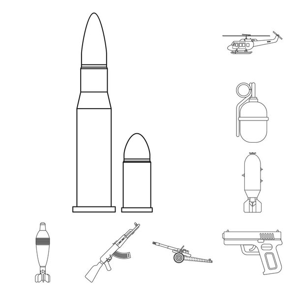 Изолированный предмет оружия и значок оружия. Коллекция оружия и армейских векторных значков для склада
.