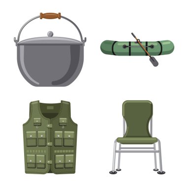 Balık ve balık tutma simge vektör Illustration. Balık ve ekipman hisse senedi vektör çizim seti.