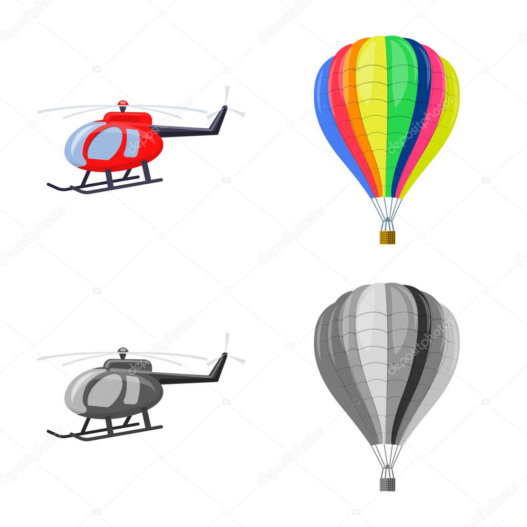 Isolated object of plane and transport icon. Collection of plane and sky vector icon for stock.