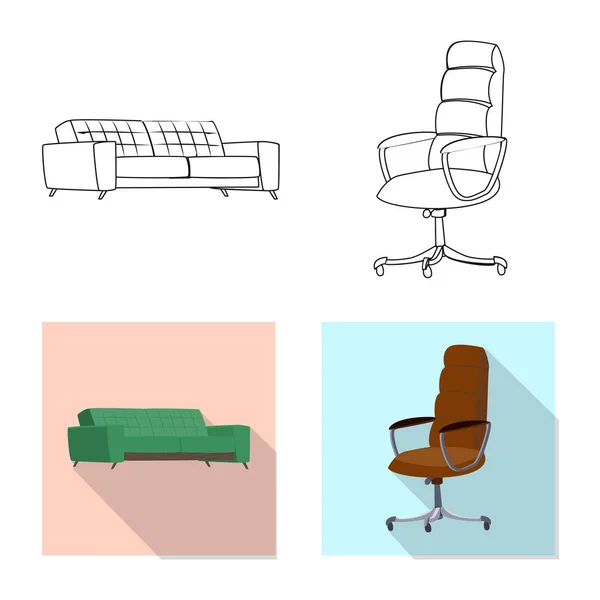 Isolierte Möbel und Arbeitszeichen. Set von Möbeln und Hausrat Vektor Illustration. — Stockvektor