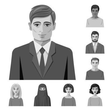 Yüz ve kişi sembolüvektör illüstrasyon. Stok için yüz ve portre vektör simgesi kümesi.