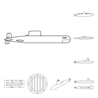 Tekne ve Deniz Kuvvetleri simge vektör Illustration. Tekne ve hisse senedi için derin vektör simge kümesi.