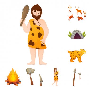 Yaş ve taş simgesi izole nesne. Yaş kümesi ve ilkel stok vektör illüstrasyon.