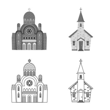 Tarikat ve tapınak ikonunun vektör tasarımı. Web için tarikat ve kilise hisse senedi koleksiyonu.