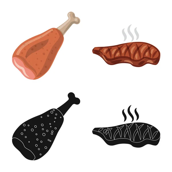 Vektorillustration des Fleisch- und Schinkenzeichens. Set aus Fleisch und Kochutensilien für das Web. — Stockvektor