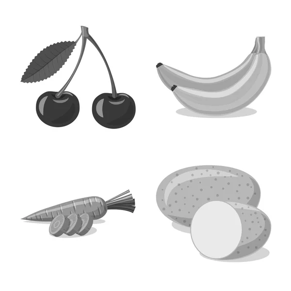 Conception vectorielle de légumes et fruits signe. Collection d'illustrations vectorielles de légumes et de bouillon végétarien . — Image vectorielle