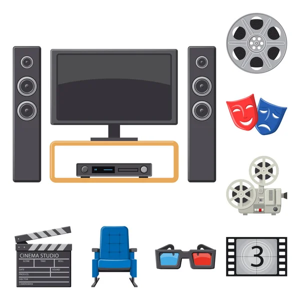 Geïsoleerd voorwerp van Cinema en theater logo. Set van Cinema en entertainment Stock vector illustratie. — Stockvector