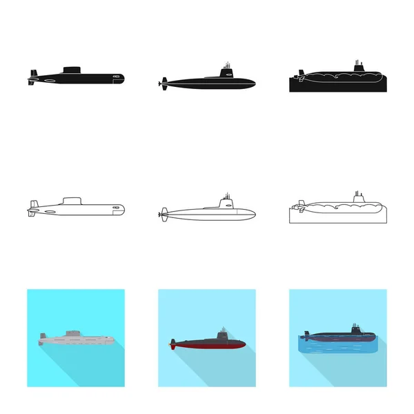 Illustrazione vettoriale della guerra e del simbolo della nave. Raccolta di icone vettoriali di guerra e flotta per stock . — Vettoriale Stock