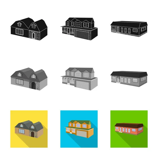 Vektor-Design von Fassade und Gehäuseschild. Sammlung von Fassaden- und Infrastruktur-Bestandsvektordarstellungen. — Stockvektor