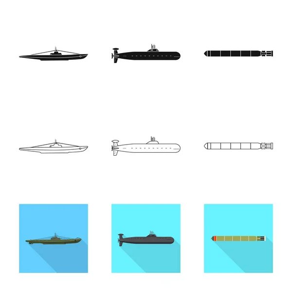 Diseño vectorial de guerra e icono de la nave. Colección de ilustración vectorial de guerra y flota . — Vector de stock