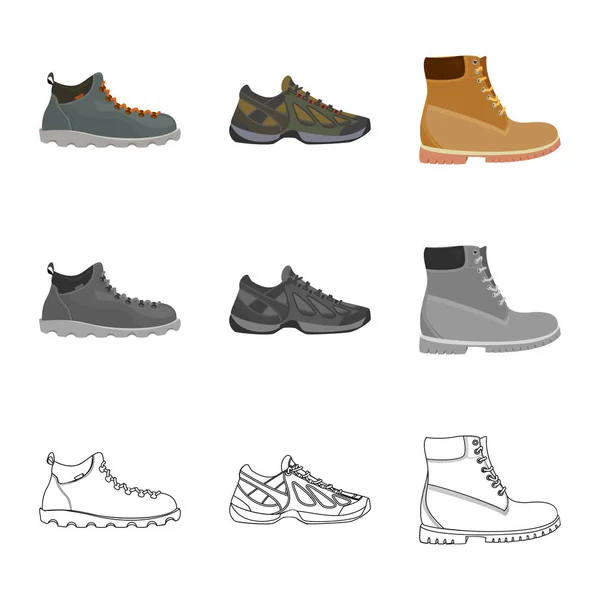 Vektorillustration des Schuh- und Schuhsymbols. Sammlung von Schuh- und Fußstockvektorillustrationen. — Stockvektor