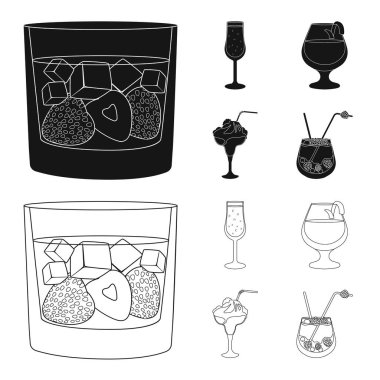 Likör ve restoran sembolü vektör tasarımı. Web için içki ve bileşen stok sembolü koleksiyonu.