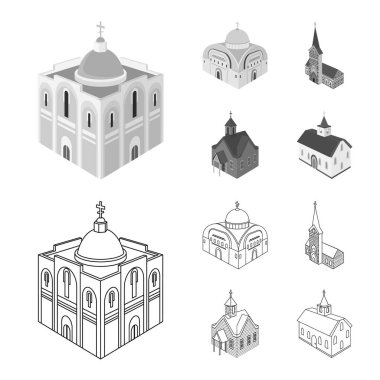 Tapınak ve tarihi sembolü vektör Illustration. Tapınak ve inanç stok vektör çizim seti.