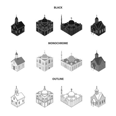 Tapınak ve tarihi işareti izole nesne. Web için tapınak ve inanç stok sembolü kümesi.