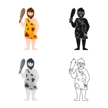 Neandertal ve insan simgesinin izole nesnesi. Stok için neandertal ve tarih öncesi vektör simgesi koleksiyonu.