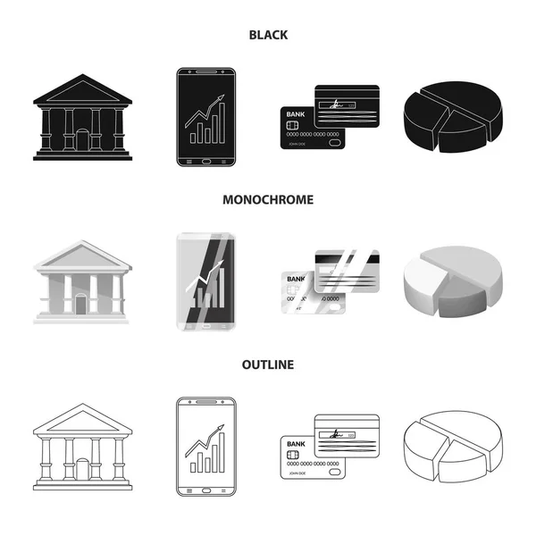 Illustration vectorielle du symbole bancaire et monétaire. Ensemble d'illustration vectorielle de stock de billets et de banques . — Image vectorielle