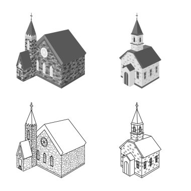 Tapınağın vektör tasarımı ve tarihi işaret. Stok için tapınak ve inanç vektör simgesi seti.