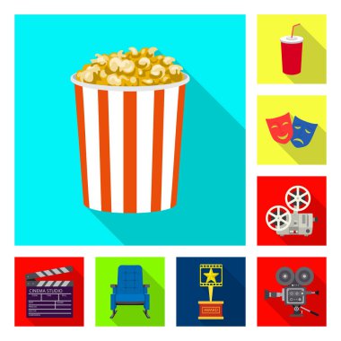 Televizyon ve filme simge vektör tasarımı. Televizyon ve hisse senedi için vektör simge görüntüleme kümesi.