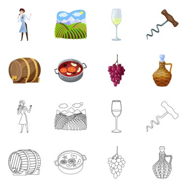 Çiftlik ve bağ simgesinin vektör tasarımı. Stok için çiftlik ve ürün vektör simgesi koleksiyonu.