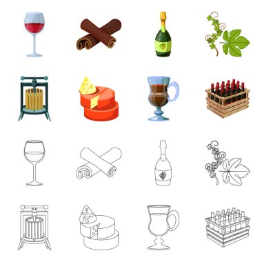 Çiftlik ve bağ sembolü izole nesne. Stok için çiftlik ve ürün vektör simgesi koleksiyonu.