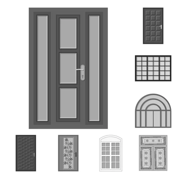 Diseño vectorial de la puerta y el icono frontal. Colección de ilustración de vectores de puerta y madera . — Vector de stock