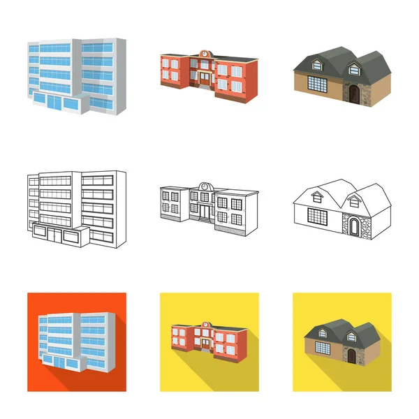Objet isolé de façade et icône du logement. Ensemble de façade et infrastructure stock symbole pour le web . — Image vectorielle
