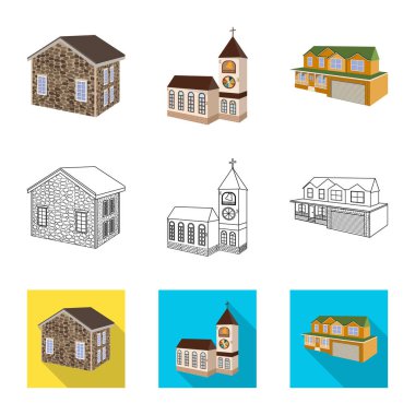 Cephe ve konut simge vektör çizimi. Cephe ve altyapı hisse senedi simgesi için web topluluğu.